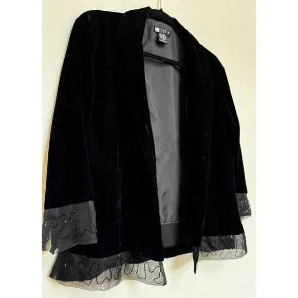 Vtg 80s‎ Carole Little Velvet Blazer M Embellished Sheer Witchy Whimsigoth - Picture 7 of 16